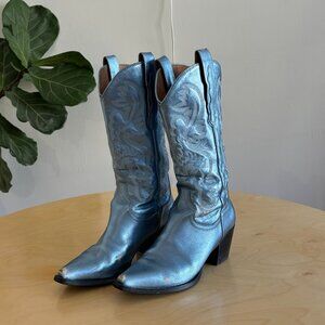 Jeffrey Campbell Dagget Western Boots Metallic Blue Leather Cowboy Boots Size 8